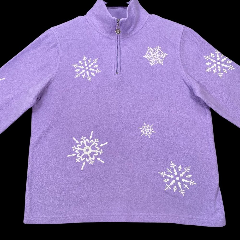 Talbots Purple Snowflake Fleece Pullover With 1/4-Zip Closure Womens Size Small